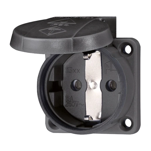 Mennekes Schuko wandcontactdoos inbouw a 50 x 50 mm 230V 16A IP54 zwart 11332