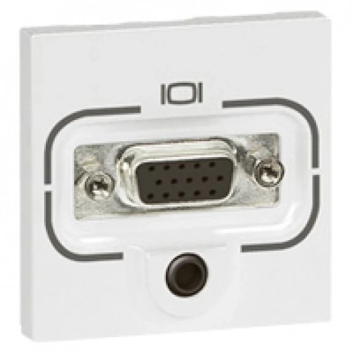 Legrand Mosaic LGR HD15 fem + Jack 3,5mm 15-polig Sub-D Basiselement met centrale afdekplaat 1 connector Zonder label wit 078774