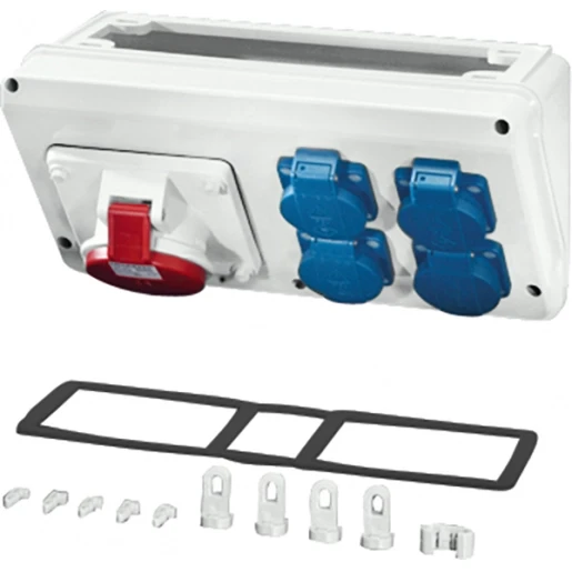 Hensel Mi Connectionbox IP44 1x16A 5p 400V CEE+4x16A 2p+PE 230V Schuko B300mm