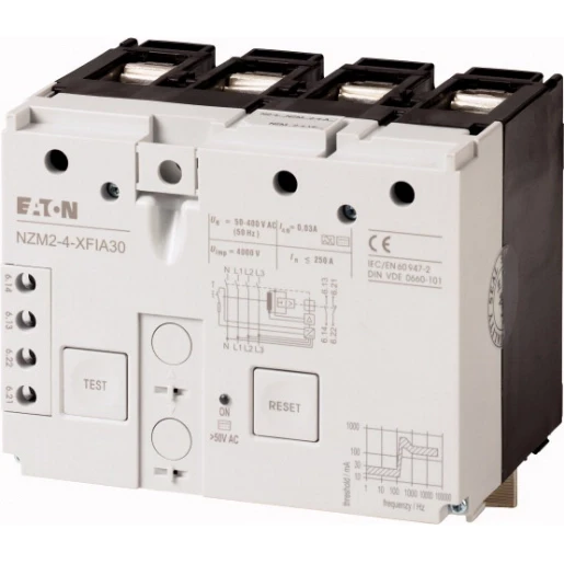 Eaton Aardlekbev. Instelbaar AC/DC gevoelig 30mA NZM2 4p