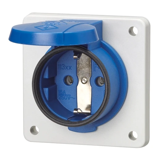 Mennekes Schuko wandcontactdoos inbouw a 75 x 75 mm 230V 16A IP54 blauw 11331F