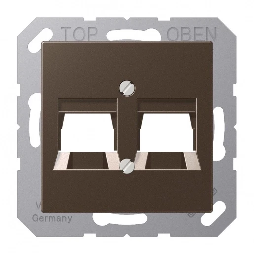 Jung A range Centraalplaat- (onderdeel) afdekking mokkakleurig Modular-Jack 2 connectoren Zonder label A569-2NITTMO