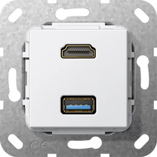 Gira Non-Design usb 3.0 a koppeling HDMI Basiselement met centrale afdekplaat Zonder label 567803