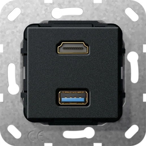Gira Non-Design usb 3.0 a koppeling HDMI Basiselement met centrale afdekplaat Zonder label 567810