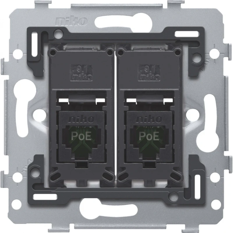 Niko RJ45-aansluitingen UTP cat 5E klaar voor PoE++ vlakke uitvoering Modular-Jack Basiselement met complete behuizing 2 connectoren Zonder label 170-79252