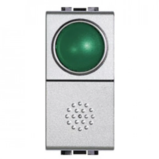 Bticino LivingLight bedieningselement schakelaar no + groene verklikker moduledrager Drukknop Glanzend aluminium RAL 9006 BTNT4038V