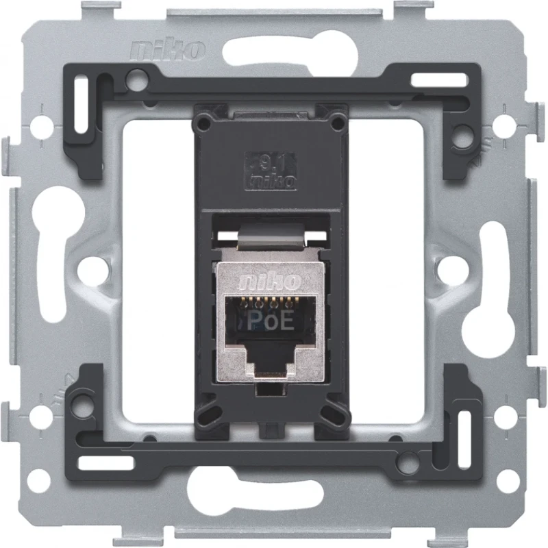Niko RJ45-aansluiting STP cat 5E klaar voor PoE++ vlakke uitvoering Modular-Jack Basiselement met complete behuizing 1 connector Zonder label 170-79255