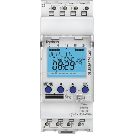 Theben Selekta digitale schakelklok paneelbouw DIN-rail 230V 2 kanalen 16A AC 1740130