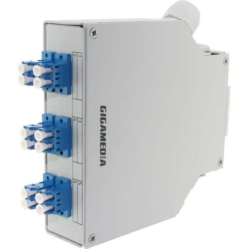 Gigamedia DIN RAIL FIBER BOX MET 6 LC DUPLEX MM ADAPTERS