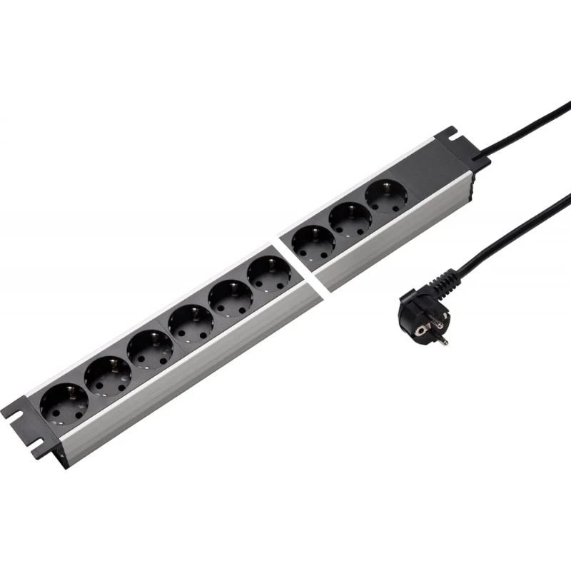 Martin Kaiser Contactdooscombinatie alu 19" 9-v ra met shutter zwart snoer 1,5m