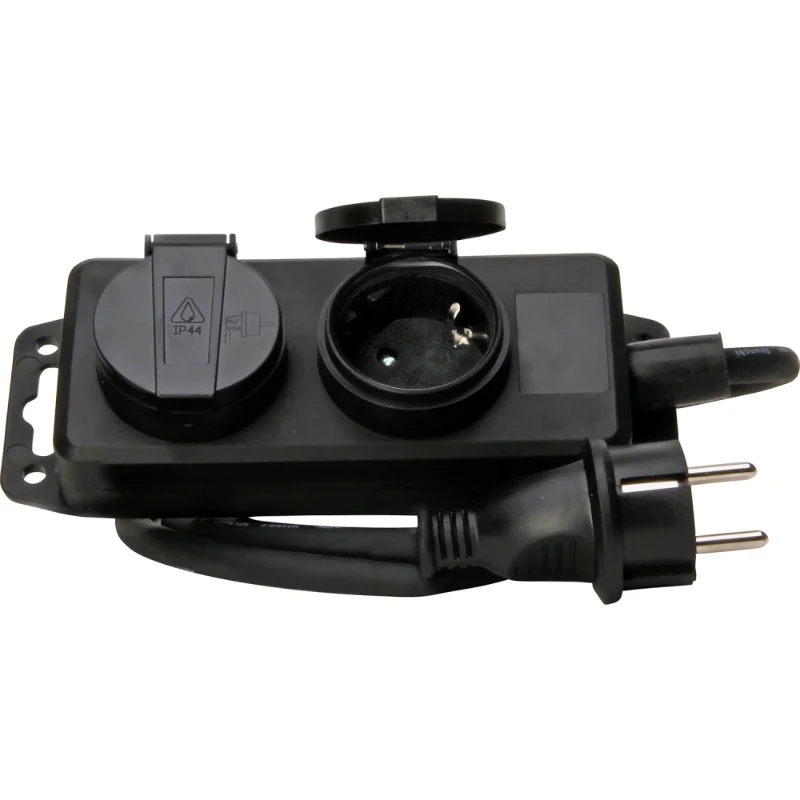 Kopp Snoercentrale 2V RA IP44 deksel 1,4 m snoer zwart