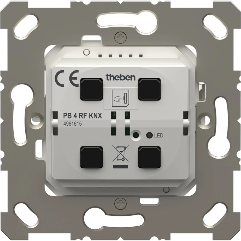 Theben KNX-RF Druktoets met temperatuursensor (PB 4 RF KNX) 4-voudig 0 - 3.3V AC/DC KNX inbouw 4961615