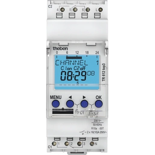 Theben TR612 digitale tijdschakelklok app programma DIN-rail 230V 2 kanalen 16A AC 6120130