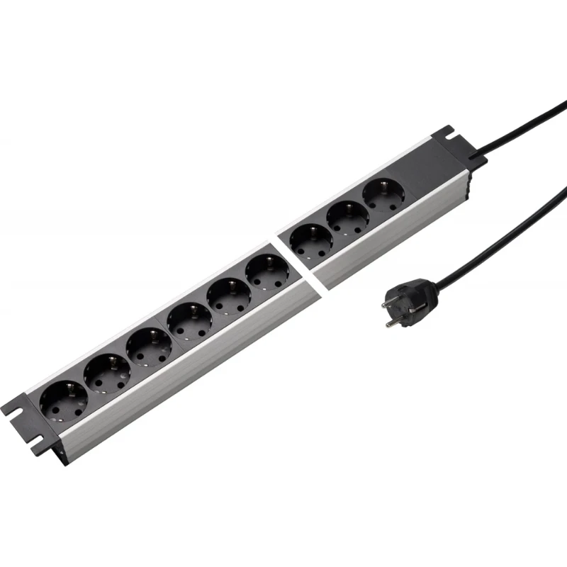 Martin Kaiser Contactdooscombinatie alu 19" 9-voudig ra zwart snoer 1,5m