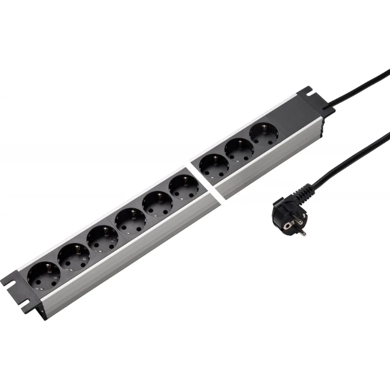 Martin Kaiser Contactdooscombinatie alu 19" 9-voudig ra zwart snoer 3m