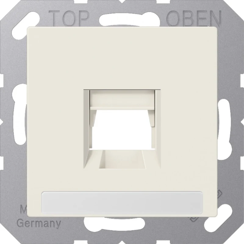 Jung AS range Afdekking klikbevestiging voor Brand-Rex Modular-Jack 1 connector Met label wit A1569-1NABR