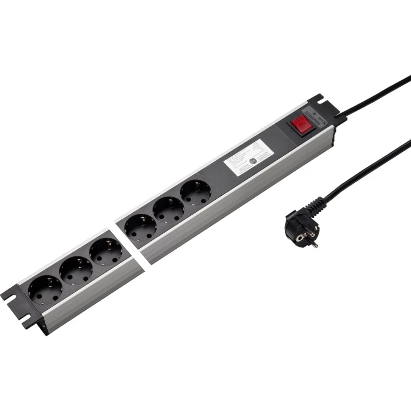 Martin Kaiser Contactdooscomb alu 19" 6-v ra met OSB schakelaar zwart snoer 3m