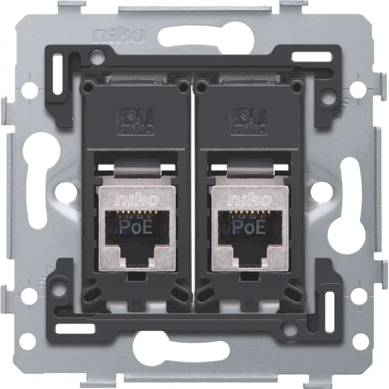 Niko RJ45-aansluitingen STP cat 5E klaar voor PoE++ vlakke uitvoering Modular-Jack Basiselement met complete behuizing 2 connectoren Zonder label 170-79256