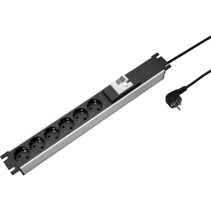 Martin Kaiser Contactdooscomb 19" 6v ra met aardlekaut.16A l.grijs-zwart snoer 3m