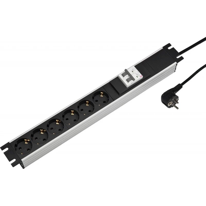 Martin Kaiser Contactdooscomb 19" 6-v ra met inst.automaat l.grijs-zwart snoer3m
