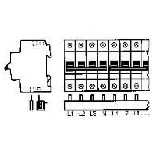 ABB L1-l2-l3-n-l1-...verzamelrail 3f+n 12 mod.var.lengte+eindkappen