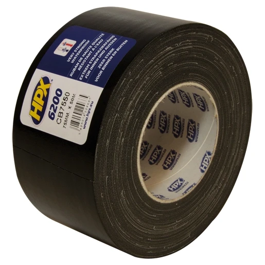 HPX Duct Tape zelfklevende tape 75mmx50m Weefsel Zwart