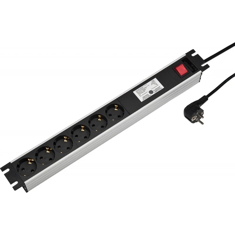 Martin Kaiser Contactdooscomb 19" 6-v ra met OSB zekering l.grijs-zwart snoer 3m
