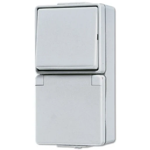 Jung WG 600 combinatie wandcontactdoos opbouw grijs IP44 671W