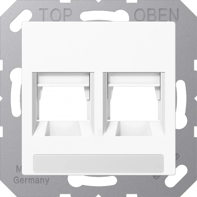 Jung AS/A range Afdekking klikbevestiging voor Siemon Modular-Jack 2 connectoren Met label wit A1569-2NASIEWW