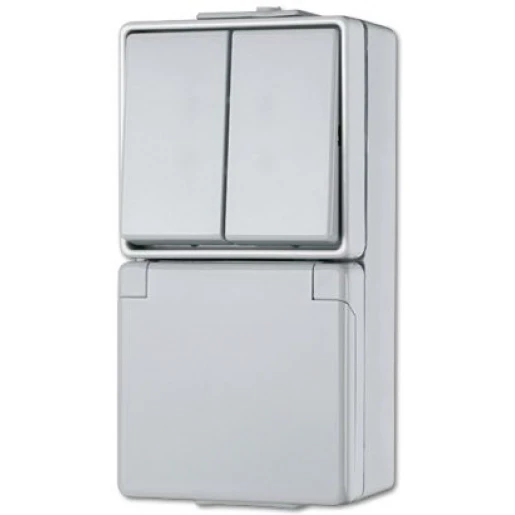 Jung WG 600 combinatie wandcontactdoos + ra opbouw grijs IP44 675W