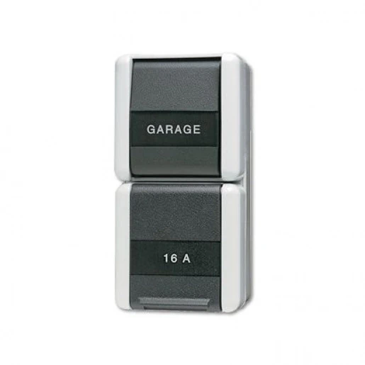 Jung WG 800 combinatie wandcontactdoos wissel + ra + tekstveld opbouw grijs IP44 876NAW