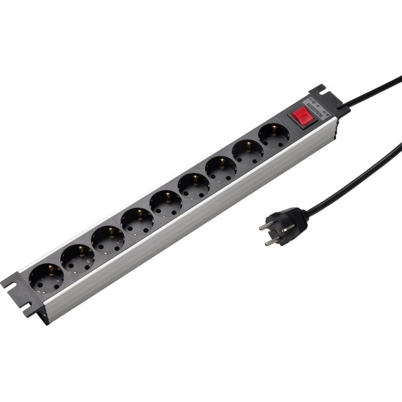 Martin Kaiser Contactdooscomb 19" 9-voudig ra met schakelaar grijs snoer 1,5m