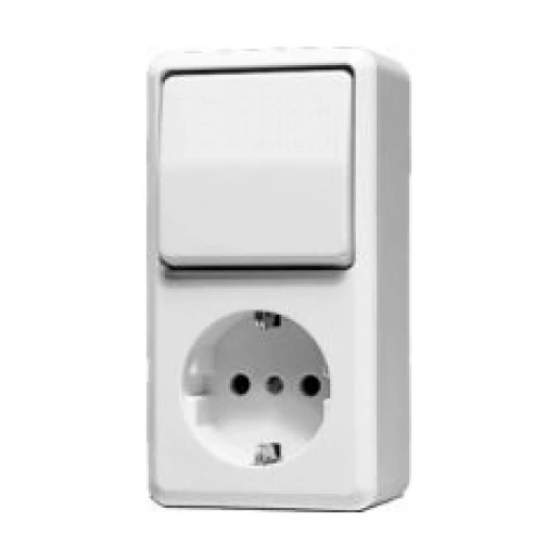 Jung AP 600 combinatie wandcontactdoos + ra wissel opbouw Wisselschakelaar wit IP20 676AWW