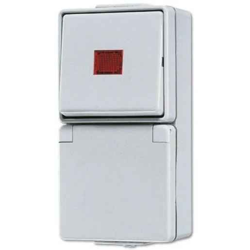 Jung WG 600 combinatie wandcontactdoos + ra + tekstveld + lamp wissel opbouw grijs IP44 676KOW