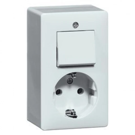 Peha combinatie wandcontactdoos + ra 2-p schakelaar universeel opbouw wit IP20 00259721
