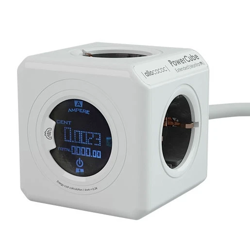 Allocacoc 8910/DEEXMO POWERCUBE EXTENDED STEKKERDOOS MET ENERGIECONSUMPTIE MONITOR 4 SOCKETS 1.5M WIT GRIJS.AANTAL SOCKETS: 4