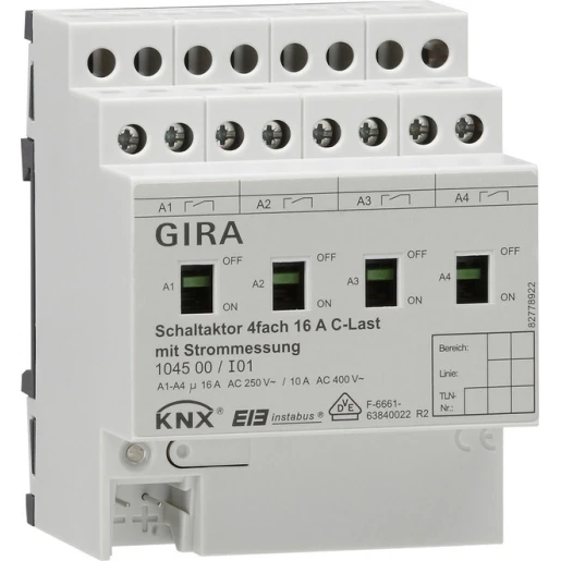 Gira Schakelact. 4-v 16 A hand +stroom C-last KNX DIN-rail