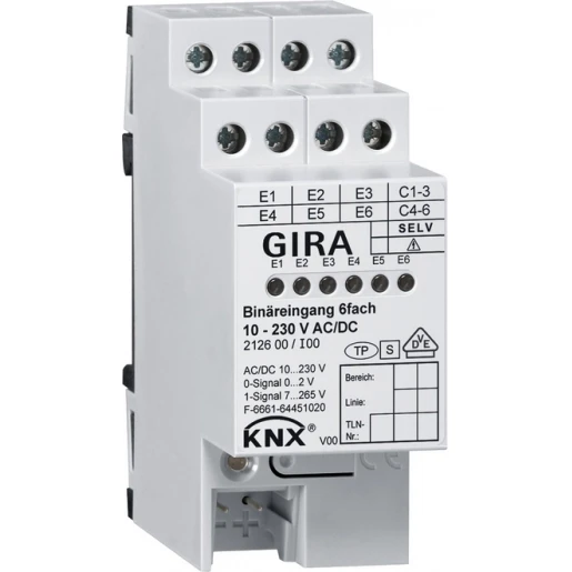 Gira Non-Design Binaire ingang bussysteem 6-voudig 10 - 230V AC/DC KNX DIN-rail 212600