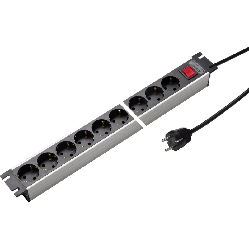 Martin Kaiser Contactdooscomb 19" 9-v ra met schakelaar l.grijs-zwart snoer 1,5m