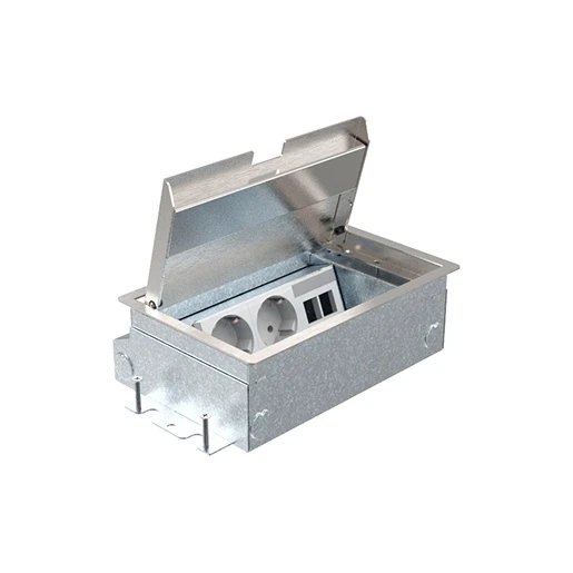 HPL Servicebox+ vloercontactdoos 65mm 2xWCD + 2xData-uitsp.- RVS klep