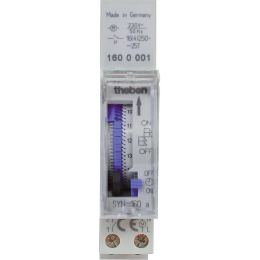 Theben Synchrona Analoge schakelklok paneelbouw AC DIN-rail 16A 230V 1 kanaal 1600001