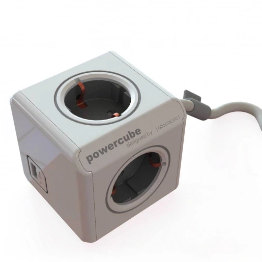 Allocacoc 1407/DEEUPC POWERCUBE EXTENDED STEKKERDOOS MET USB POORTEN 4 SOCKETS 3M WIT GRIJS.AANTAL SOCKETS: 4