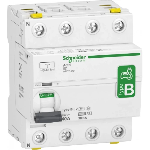Schneider Electric Acti9 iID Aardlekschakelaar 4p 40A 0.03A type B A9Z51440
