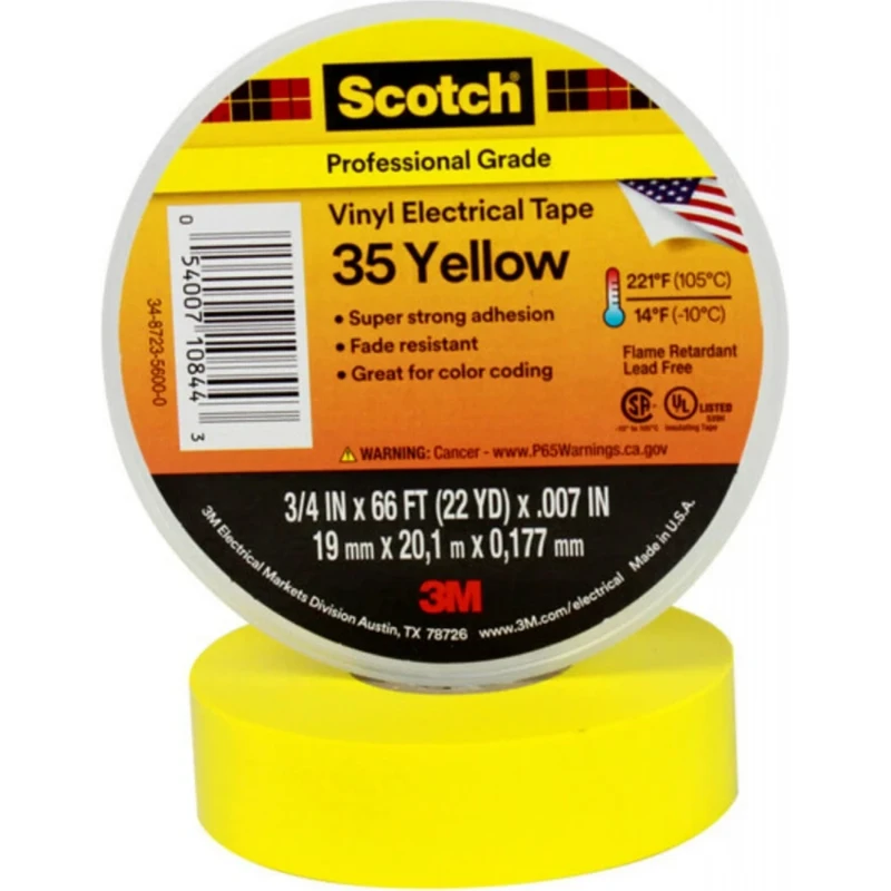 3M 35 Vinyl Electro-Isolatieband Geel 19 mm x 20 m 0,18 mm