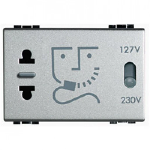 Bticino Livinglight Scheerwandcontactdoos inbouw 230V 3 modules aluminium BTNT4177