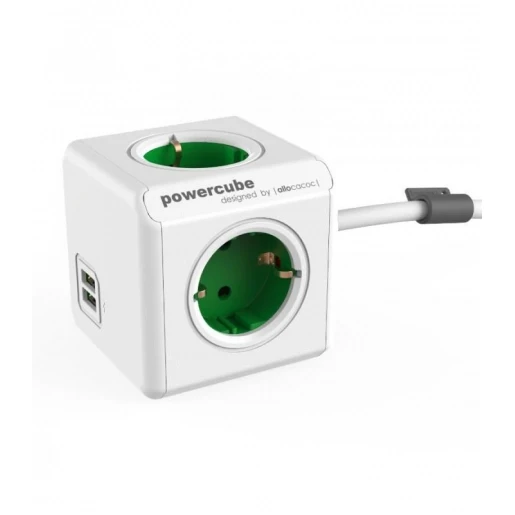 Allocacoc 1402GN/DEEUPC POWERCUBE EXTENDED STEKKERDOOS MET USB POORTEN 4 SOCKETS 1.5M WIT GROEN.AANTAL SOCKETS: 4