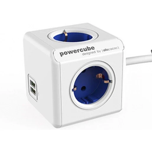 Allocacoc 1402BL/DEEUPC POWERCUBE EXTENDED STEKKERDOOS MET USB POORTEN 4 SOCKETS 1.5M WIT BLAUW.AANTAL SOCKETS: 4