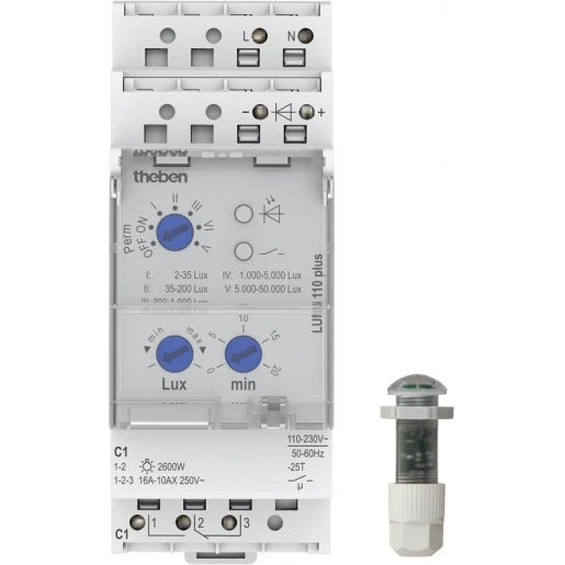 Theben Luna schemerschakelaar 110 plus el DIN-rail Inbouw 230V 16A 1100900