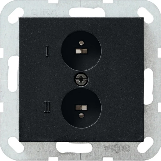 Gira System 55 wandcontactdoos Luidsprekeraansluiting Basiselement met centrale afdekplaat Zonder label zwart 0402005