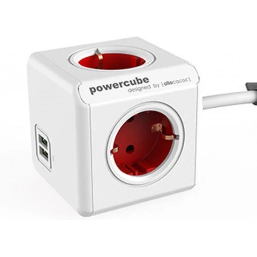 Allocacoc 1402RD/DEEUPC POWERCUBE EXTENDED STEKKERDOOS MET USB POORTEN 4 SOCKETS 1.5M WIT ROOD.AANTAL SOCKETS: 4